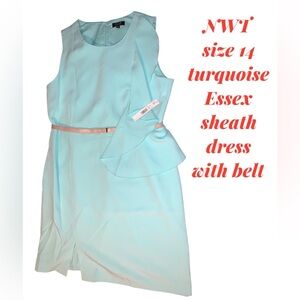 NWT designer Alex Marie Essex Sheath Dress size 14 plus size turquoise lined